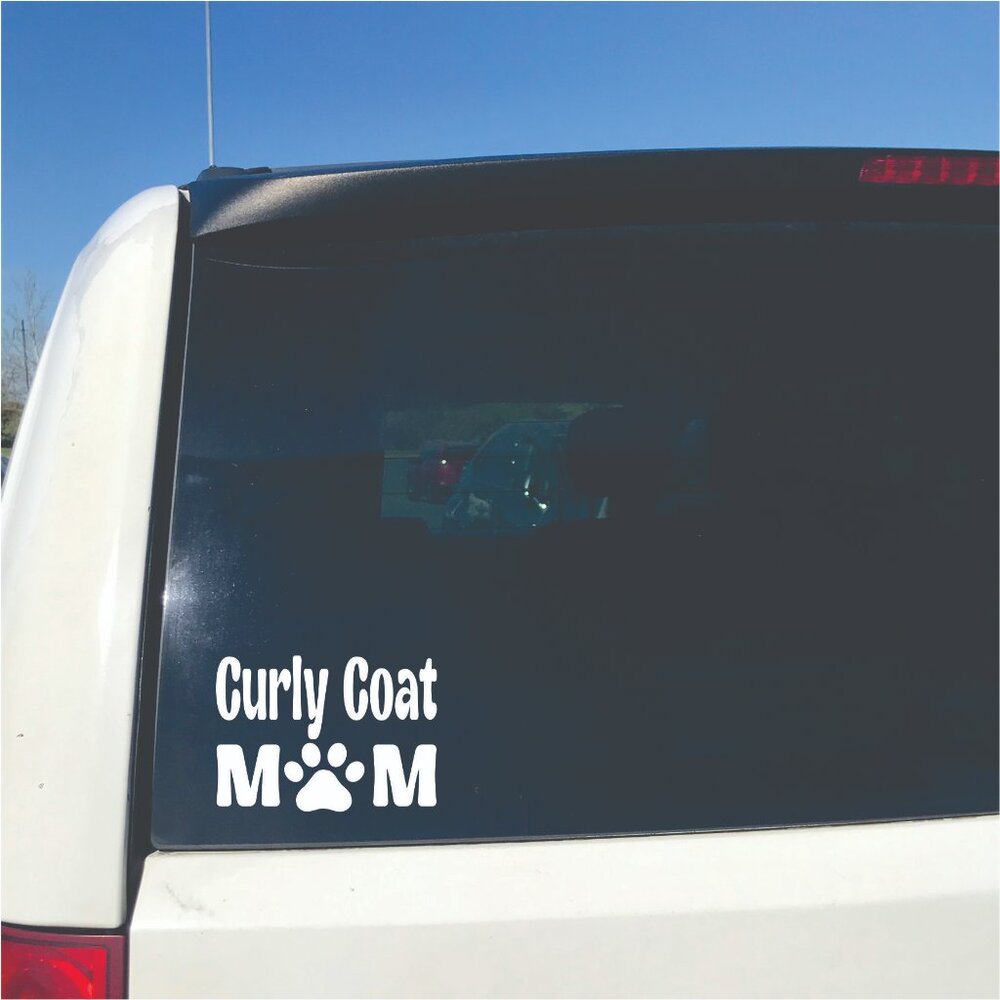 White Curly Coat Retriever Dog Mom Vinyl Window Decal